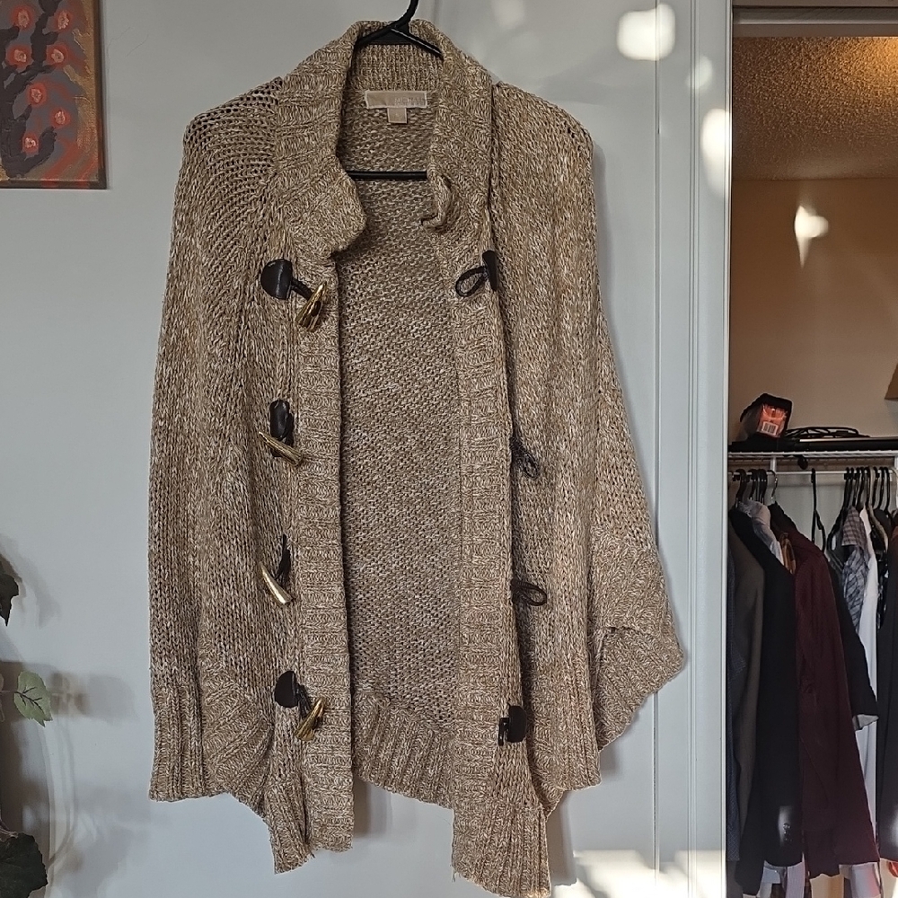 Michael Kors Marled Taupe Toggle Knit Cardigan